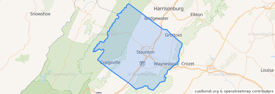 Mapa de ubicacion de Augusta County.