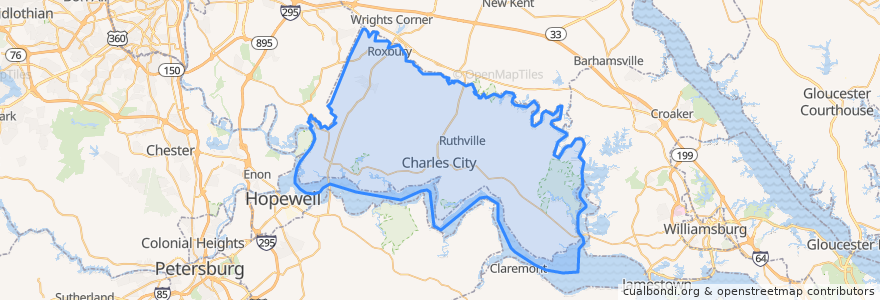 Mapa de ubicacion de Charles City County.