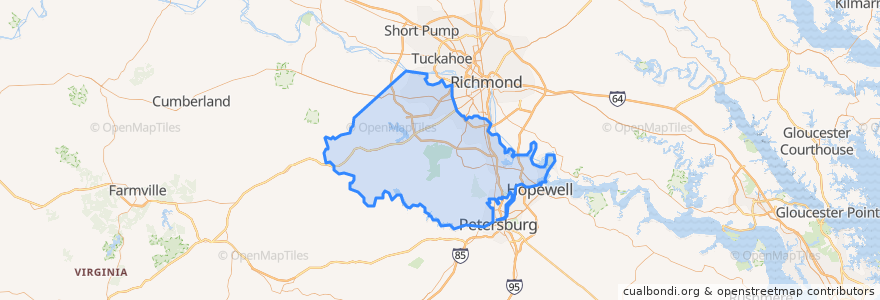 Mapa de ubicacion de Chesterfield County.