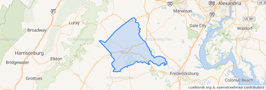 Mapa de ubicacion de Culpeper County.