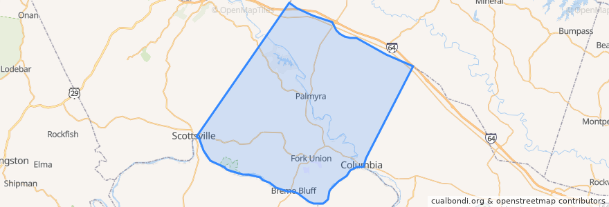 Mapa de ubicacion de Fluvanna County.