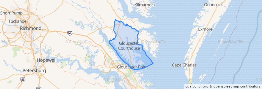 Mapa de ubicacion de Gloucester County.