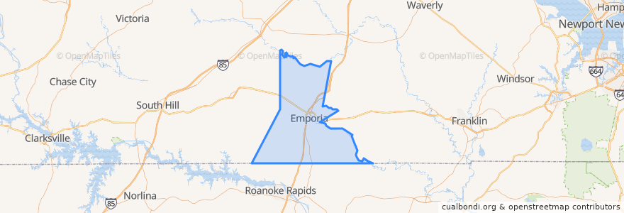 Mapa de ubicacion de Greensville County.