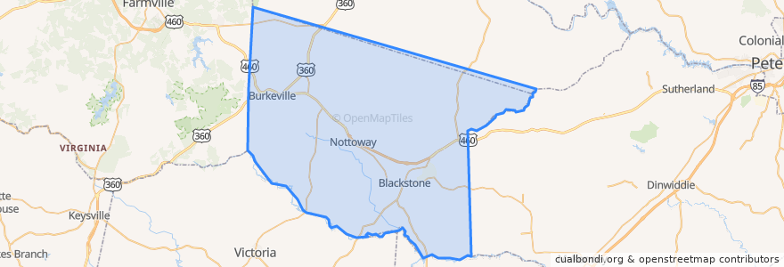 Mapa de ubicacion de Nottoway County.