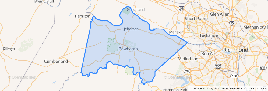 Mapa de ubicacion de Powhatan County.