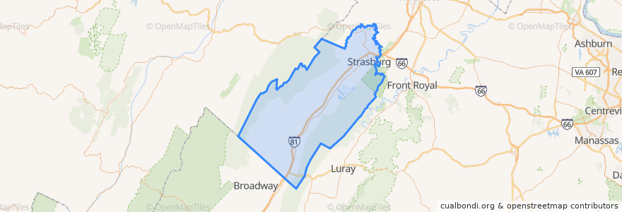 Mapa de ubicacion de Shenandoah County.