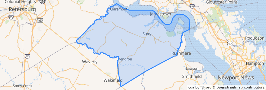 Mapa de ubicacion de Surry County.