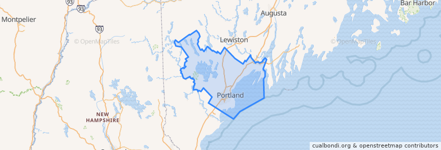 Mapa de ubicacion de Cumberland County.