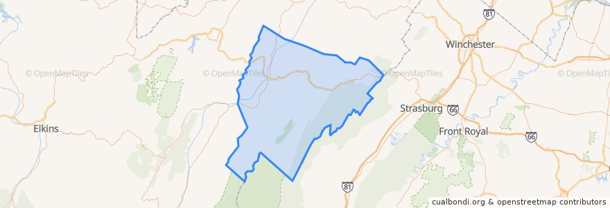 Mapa de ubicacion de Hardy County.