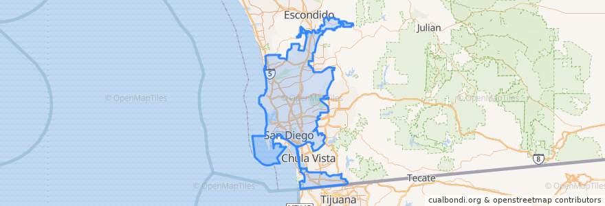 Mapa de ubicacion de San Diego.