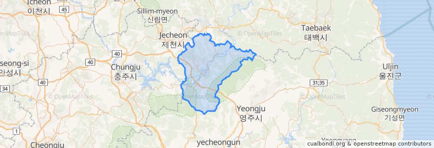 Mapa de ubicacion de 단양군.