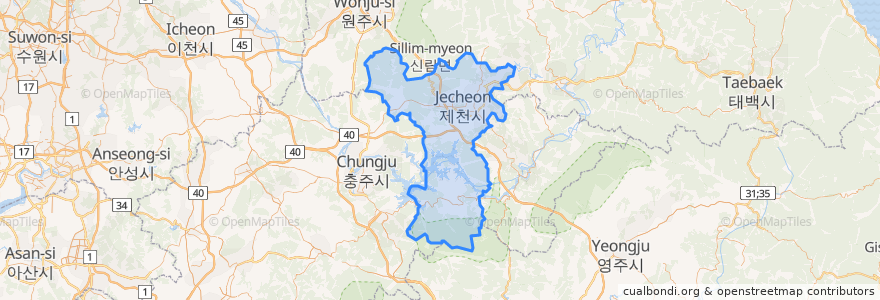 Mapa de ubicacion de 제천시.