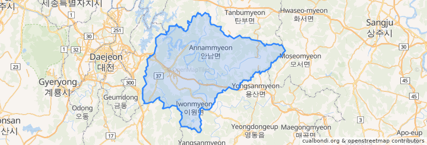 Mapa de ubicacion de 옥천군.