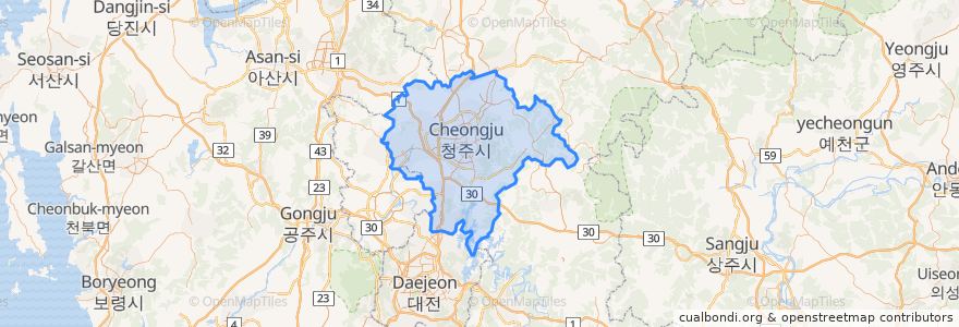 Mapa de ubicacion de 청주시.