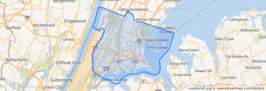 Mapa de ubicacion de Bronx County.