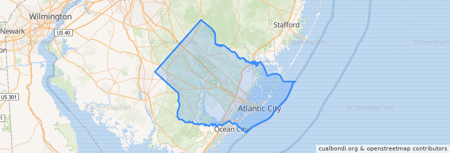 Mapa de ubicacion de Atlantic County.