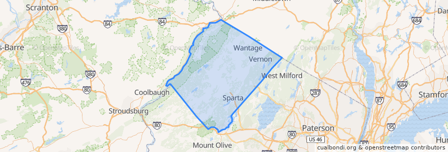 Mapa de ubicacion de Sussex County.