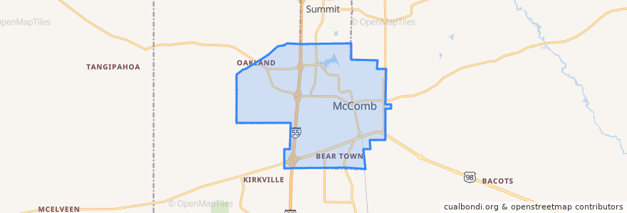 Mapa de ubicacion de McComb.