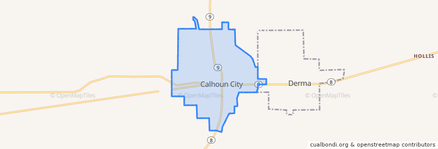 Mapa de ubicacion de Calhoun City.