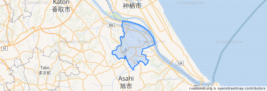 Mapa de ubicacion de 東庄町.