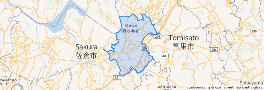 Mapa de ubicacion de 酒々井町.