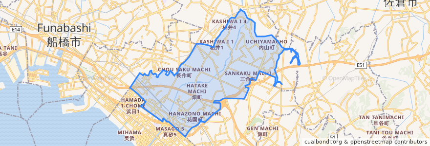 Mapa de ubicacion de 花見川区.