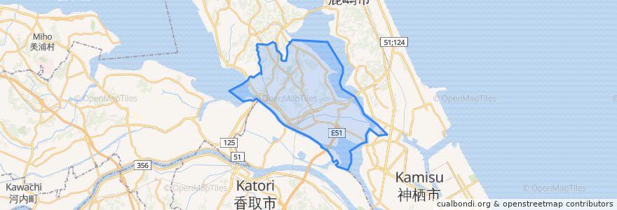 Mapa de ubicacion de 潮来市.