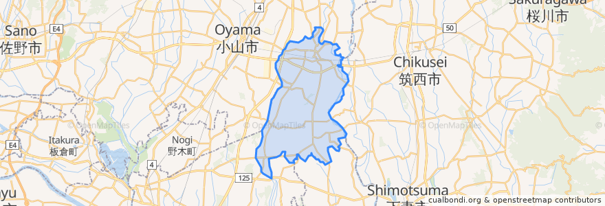 Mapa de ubicacion de 結城市.