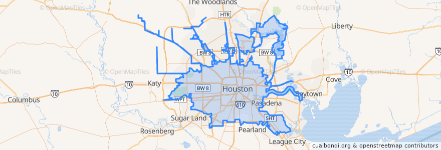 Mapa de ubicacion de Houston.