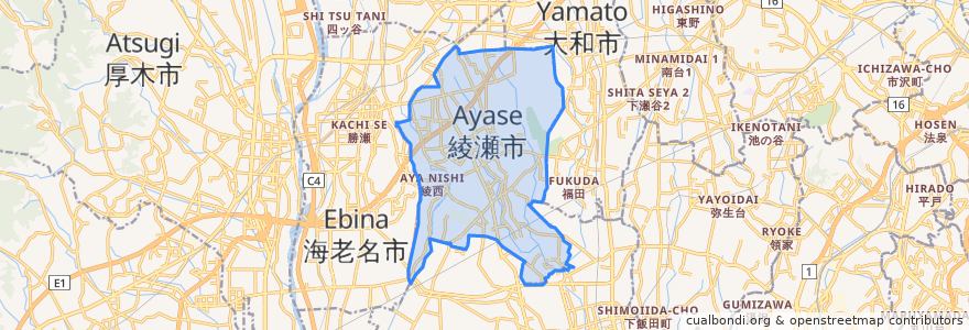 Mapa de ubicacion de 綾瀬市.