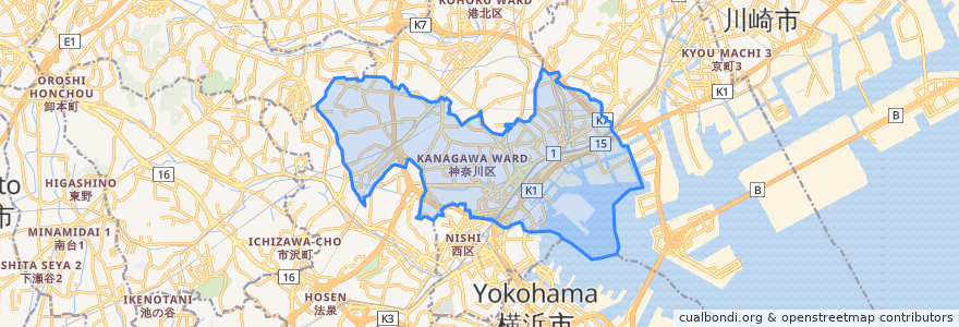 Mapa de ubicacion de 神奈川区.