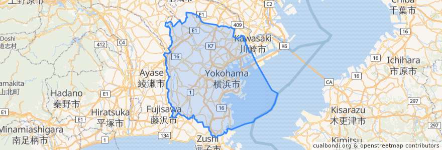 Mapa de ubicacion de Yokohama.