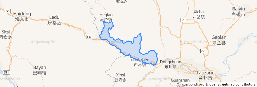 Mapa de ubicacion de 红古区.