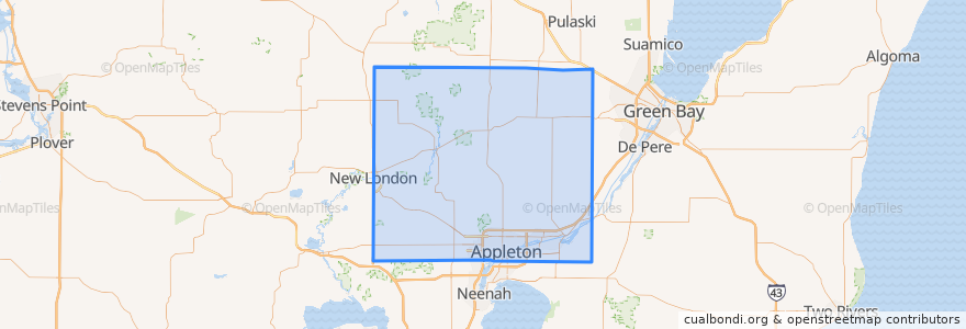 Mapa de ubicacion de Outagamie County.