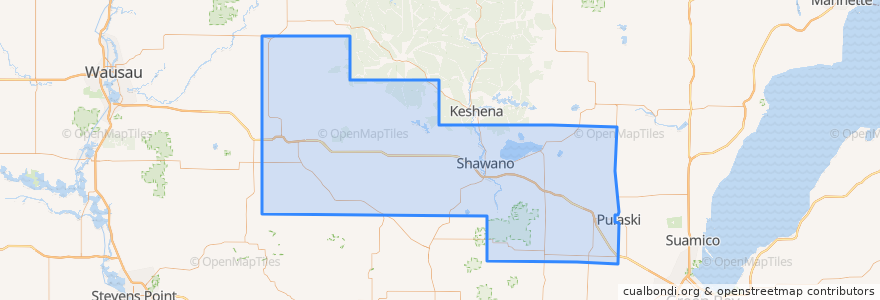 Mapa de ubicacion de Shawano County.