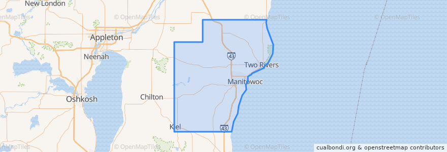 Mapa de ubicacion de Manitowoc County.