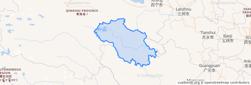 Mapa de ubicacion de 果洛藏族自治州 མགོ་ལོག་བོད་རིགས་རང་སྐྱོང་ཁུལ།.