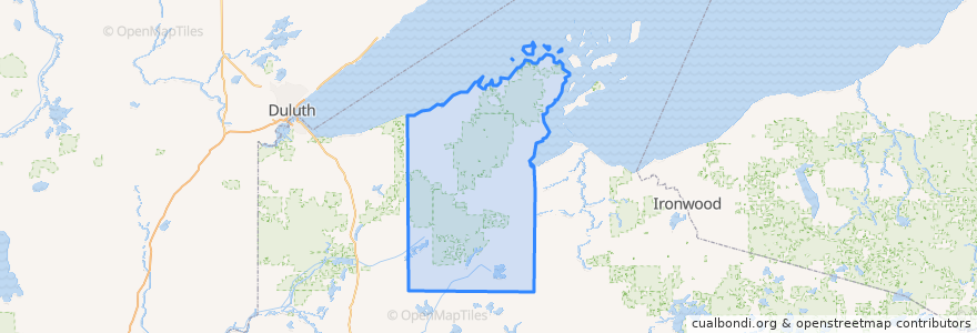 Mapa de ubicacion de Bayfield County.
