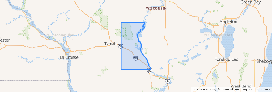 Mapa de ubicacion de Juneau County.