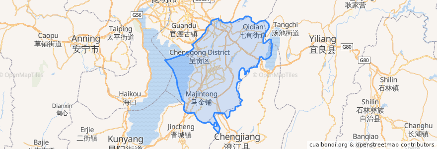 Mapa de ubicacion de 呈贡区.