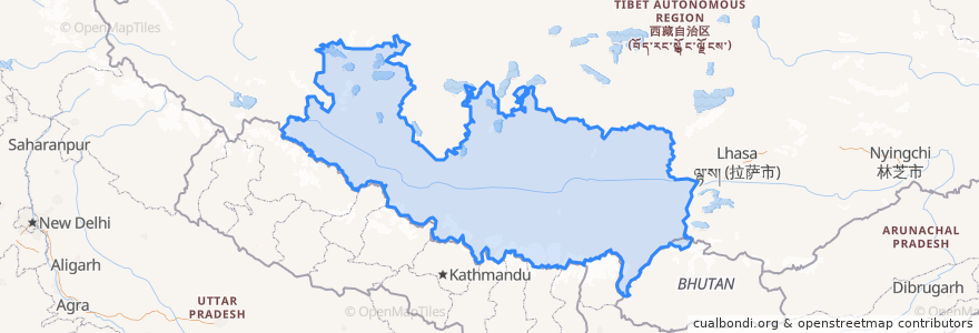 Mapa de ubicacion de གཞིས་ཀ་རྩེ་ས་ཁུལ་/日喀则市/Shigatse.