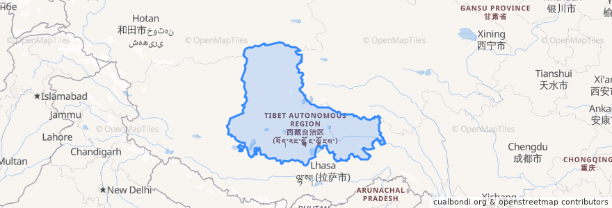 Mapa de ubicacion de 那曲市 ནག་ཆུ་ས་ཁུལ།.