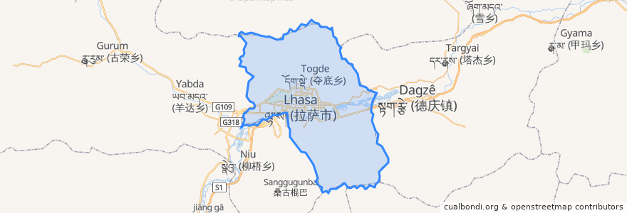 Mapa de ubicacion de 城关区 ཁྲིན་ཀོན་ཆུས།.