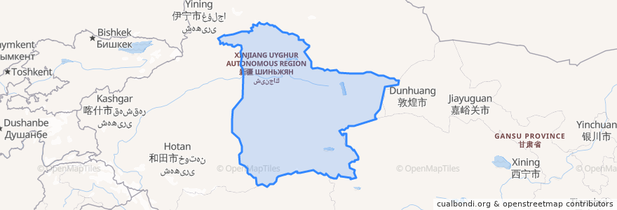 Mapa de ubicacion de 巴音郭楞蒙古自治州 بايىنغولىن موڭغۇل ئاپتونوم ئوبلاستى.