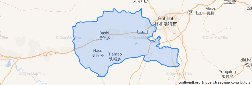 Mapa de ubicacion de 土默特左旗 ᠲᠦᠮᠡᠳ ᠵᠡᠭᠦᠨ ᠬᠣᠰᠢᠭᠤ.