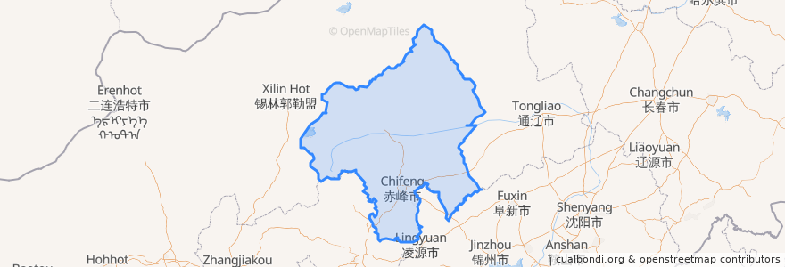 Mapa de ubicacion de 赤峰市 ᠤᠯᠠᠭᠠᠨᠬᠠᠳᠠ ᠬᠣᠲᠠ.