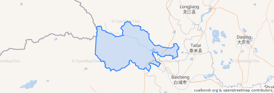 Mapa de ubicacion de 科尔沁右翼前旗 ᠬᠣᠷᠴᠢᠨ ᠪᠠᠷᠠᠭᠤᠨ ᠭᠠᠷᠤᠨ ᠡᠮᠦᠨᠡᠳᠦ ᠬᠣᠰᠢᠭᠤ.