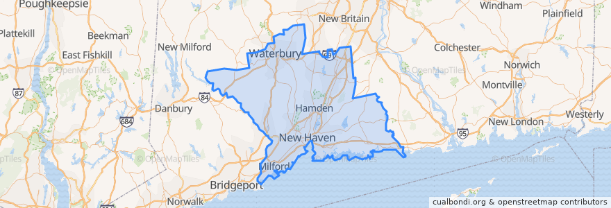 Mapa de ubicacion de New Haven County.