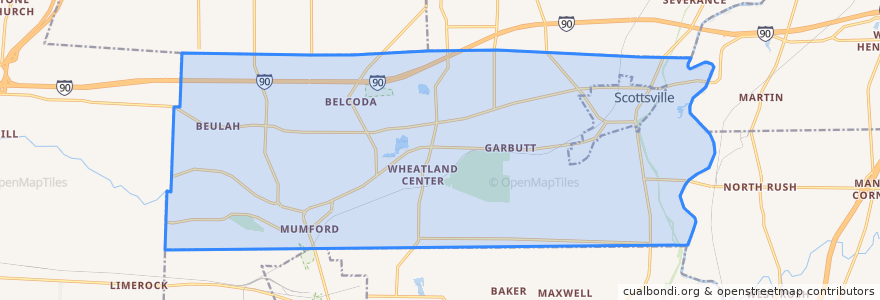 Mapa de ubicacion de Wheatland Town.