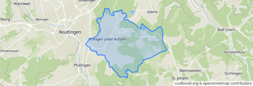 Mapa de ubicacion de Eningen unter Achalm.